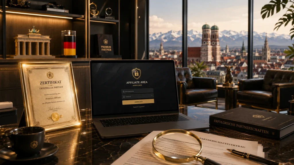 Erfolgreiches iGaming-Affiliate-Team im Büro mit Deutschland-Bezug und Spree-View